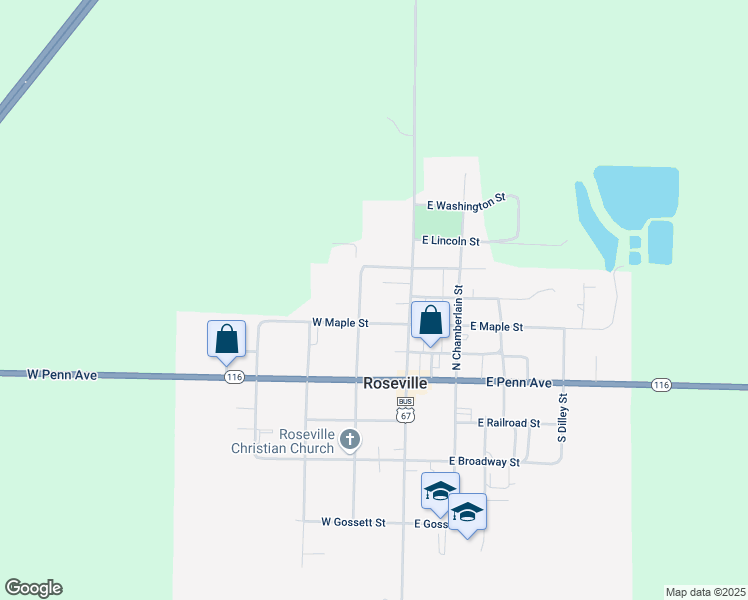map of restaurants, bars, coffee shops, grocery stores, and more near 455 North Jefferson Street in Roseville