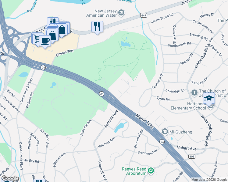 map of restaurants, bars, coffee shops, grocery stores, and more near 31 Timber Acres Road in Essex County