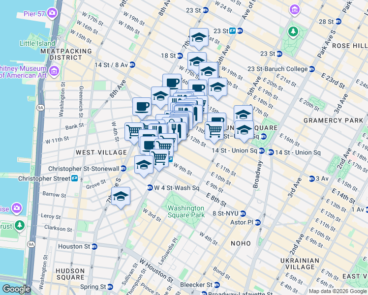 map of restaurants, bars, coffee shops, grocery stores, and more near 485 6th Avenue in New York