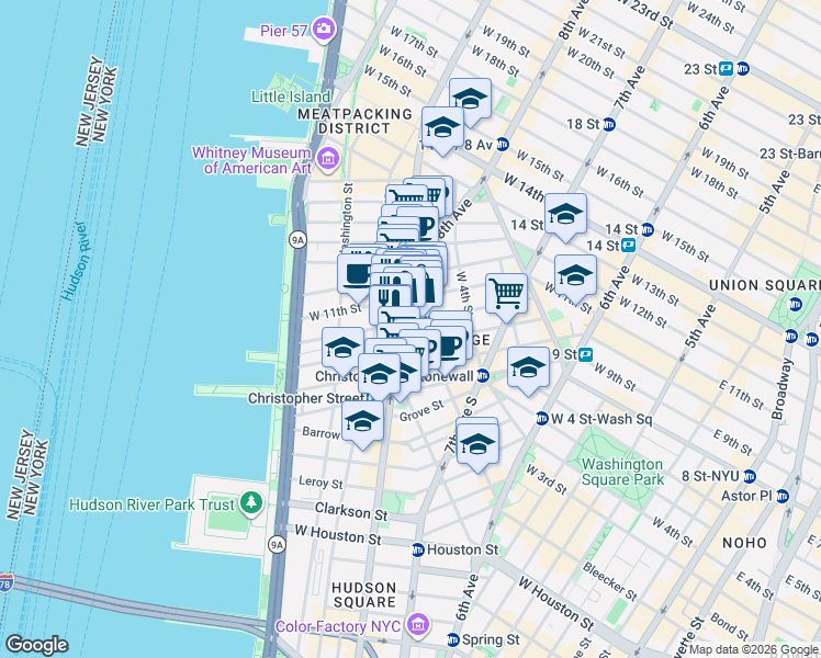 map of restaurants, bars, coffee shops, grocery stores, and more near in New York