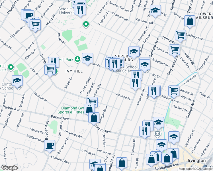 map of restaurants, bars, coffee shops, grocery stores, and more near 144-146 Norman Road in Newark