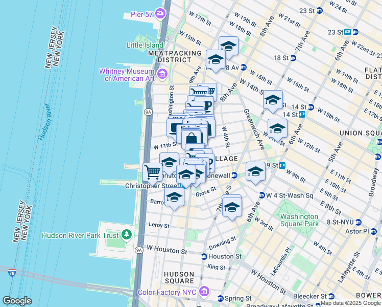 map of restaurants, bars, coffee shops, grocery stores, and more near 316 West 11th Street in New York