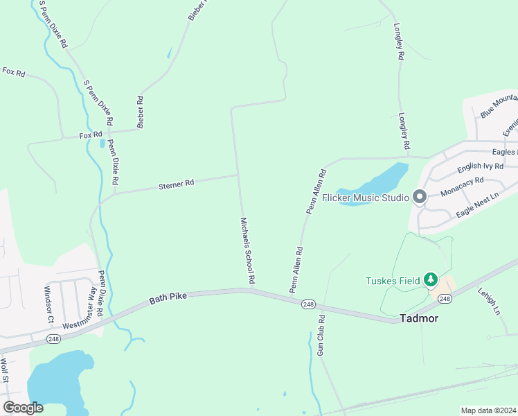 map of restaurants, bars, coffee shops, grocery stores, and more near 3236 Michaels School Road in Nazareth