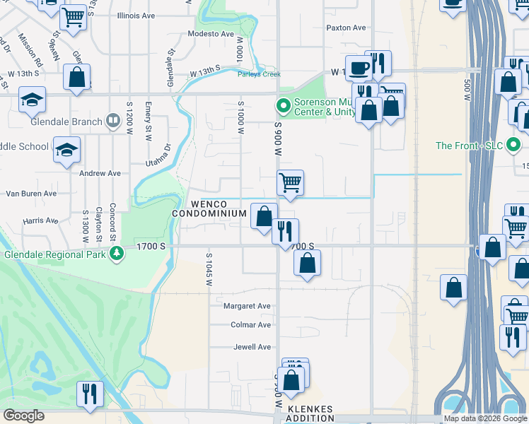 map of restaurants, bars, coffee shops, grocery stores, and more near 1590 South 900 West in Salt Lake City
