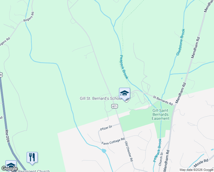 map of restaurants, bars, coffee shops, grocery stores, and more near 1029 Old Chester Road in Far Hills