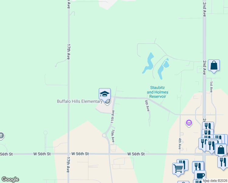 map of restaurants, bars, coffee shops, grocery stores, and more near 6205 11th Avenue in Kearney