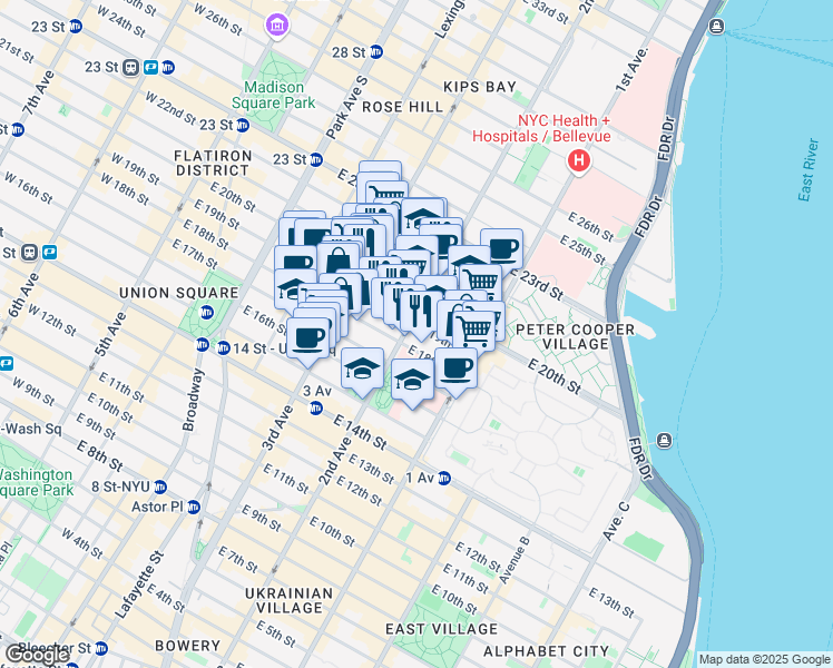 map of restaurants, bars, coffee shops, grocery stores, and more near in New York