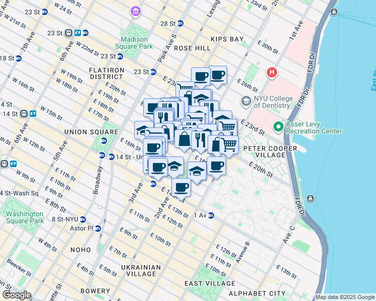 map of restaurants, bars, coffee shops, grocery stores, and more near in New York