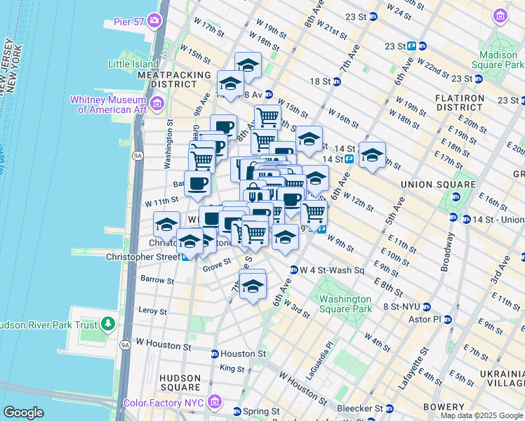 map of restaurants, bars, coffee shops, grocery stores, and more near in New York
