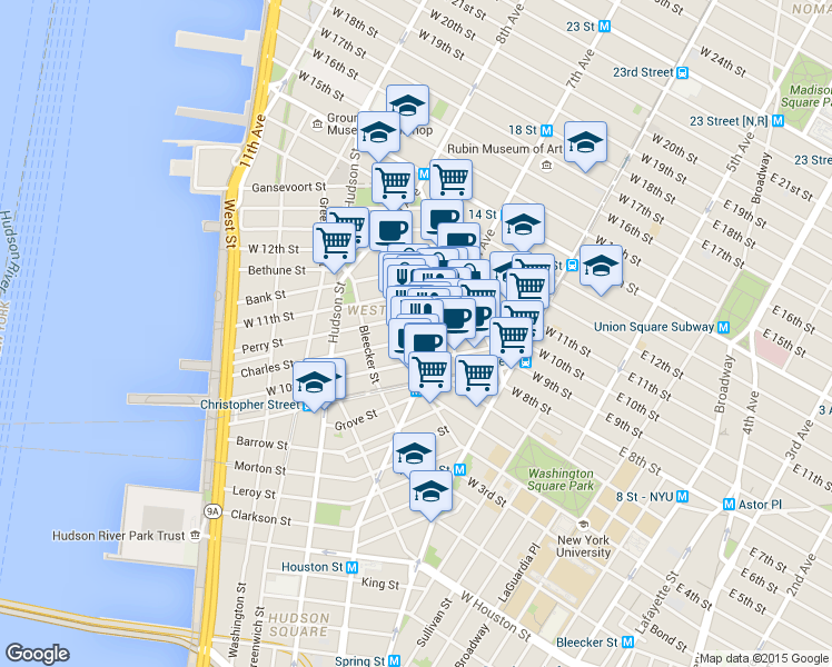 map of restaurants, bars, coffee shops, grocery stores, and more near in New York