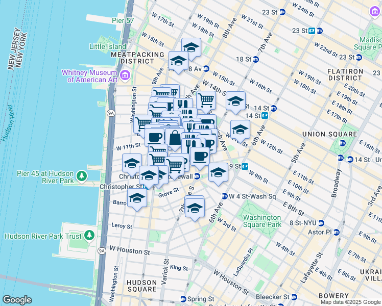 map of restaurants, bars, coffee shops, grocery stores, and more near in New York