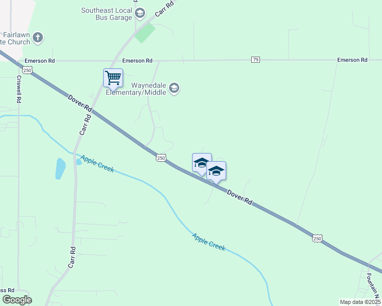 map of restaurants, bars, coffee shops, grocery stores, and more near 5510 Oberly Drive in Apple Creek
