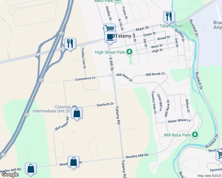 map of restaurants, bars, coffee shops, grocery stores, and more near 511 South 8th Street in Easton