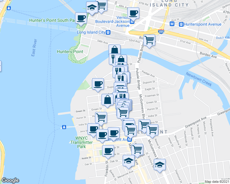 map of restaurants, bars, coffee shops, grocery stores, and more near 1059 Manhattan Avenue in Brooklyn