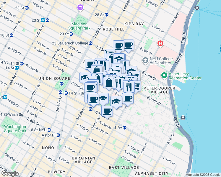 map of restaurants, bars, coffee shops, grocery stores, and more near in New York