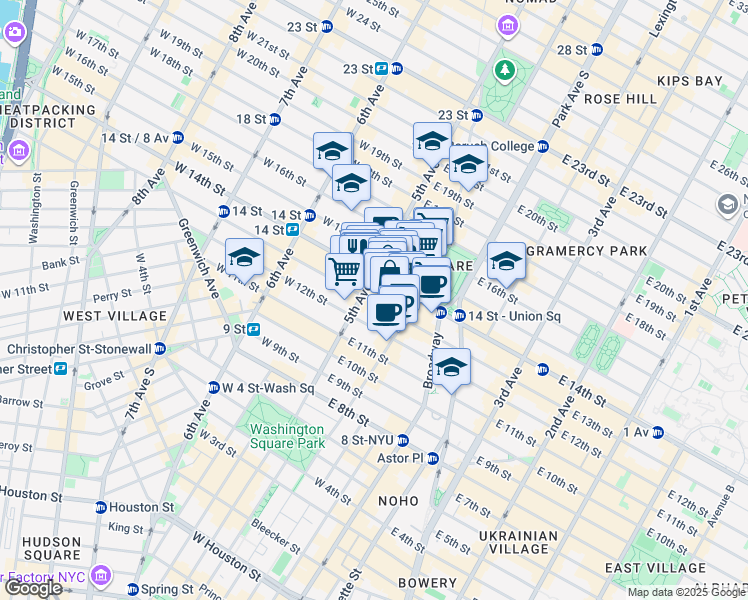 map of restaurants, bars, coffee shops, grocery stores, and more near in New York