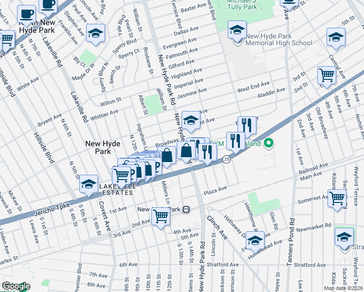 map of restaurants, bars, coffee shops, grocery stores, and more near in New Hyde Park
