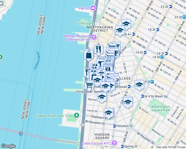 map of restaurants, bars, coffee shops, grocery stores, and more near in New York