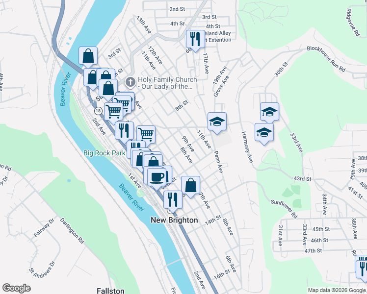 map of restaurants, bars, coffee shops, grocery stores, and more near 907 10th Street in New Brighton
