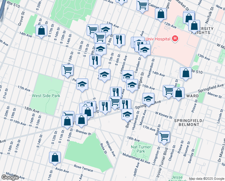map of restaurants, bars, coffee shops, grocery stores, and more near 324 Littleton Avenue in Newark