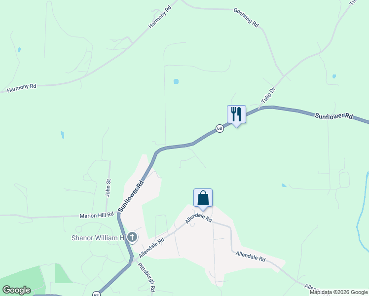 map of restaurants, bars, coffee shops, grocery stores, and more near 509 Pennsylvania 68 in New Brighton