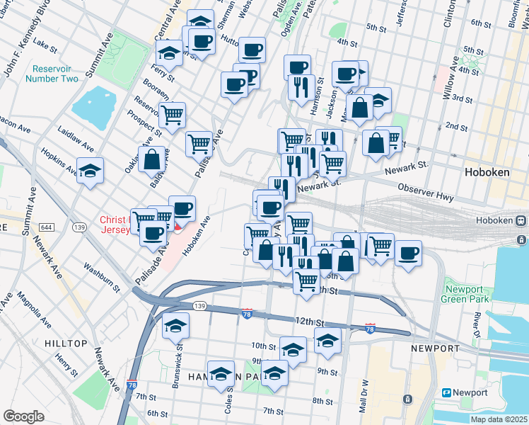 map of restaurants, bars, coffee shops, grocery stores, and more near 853 Jersey Avenue in Jersey City