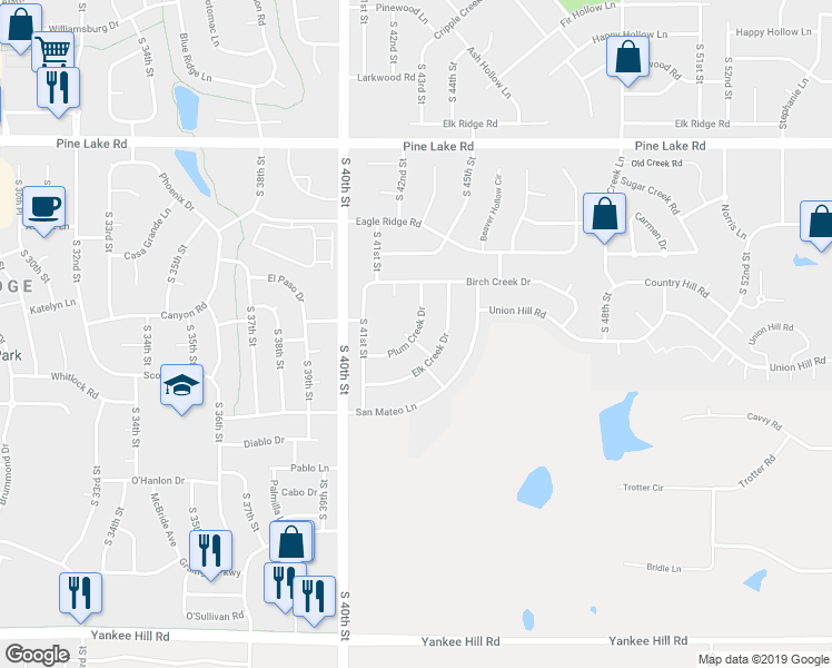 map of restaurants, bars, coffee shops, grocery stores, and more near 7435 Plum Creek Drive in Lincoln