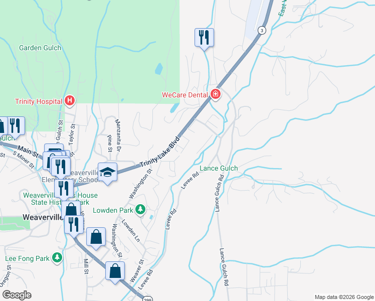 map of restaurants, bars, coffee shops, grocery stores, and more near Horseshoe Lane in Weaverville