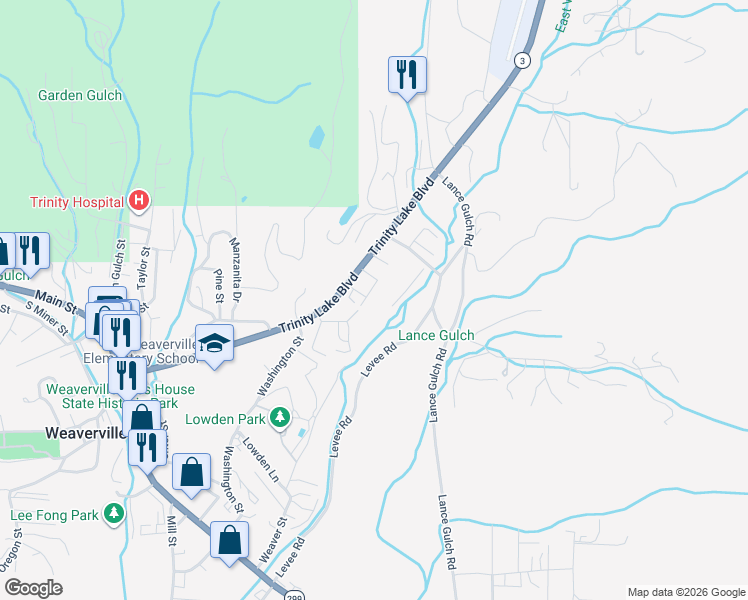 map of restaurants, bars, coffee shops, grocery stores, and more near 56 Horseshoe Lane in Weaverville