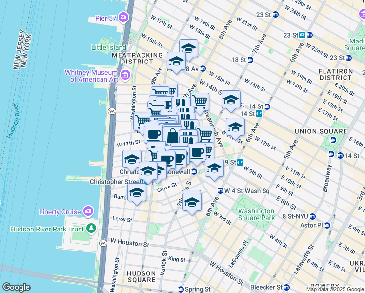 map of restaurants, bars, coffee shops, grocery stores, and more near in New York