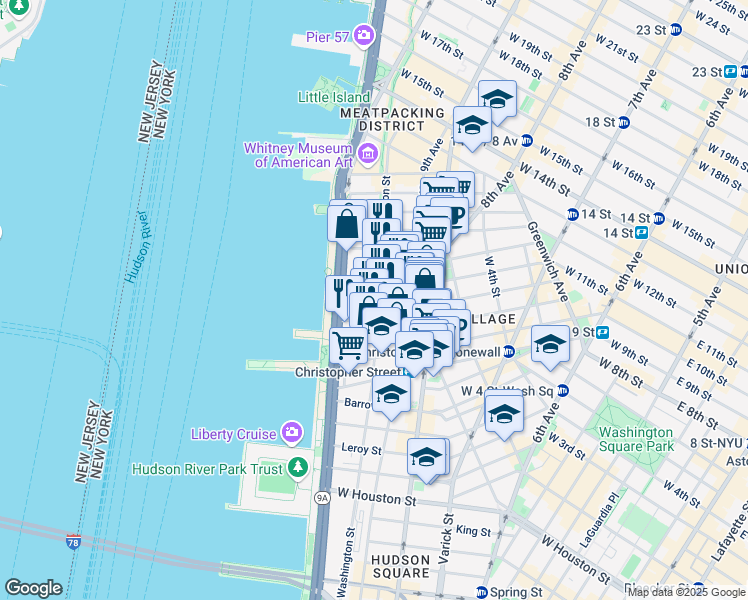 map of restaurants, bars, coffee shops, grocery stores, and more near in New York