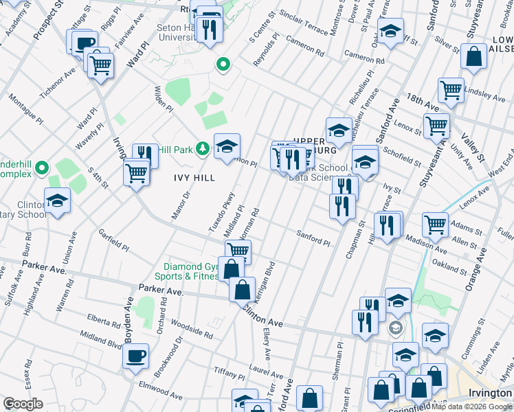 map of restaurants, bars, coffee shops, grocery stores, and more near 144-146 Norman Road in Newark