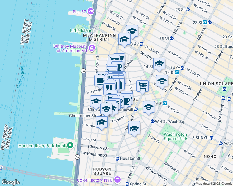 map of restaurants, bars, coffee shops, grocery stores, and more near in New York