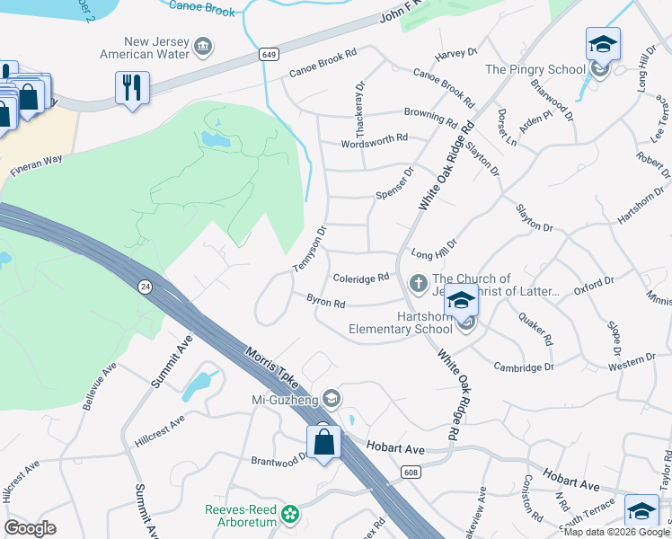 map of restaurants, bars, coffee shops, grocery stores, and more near 88 Addison Dr in Millburn