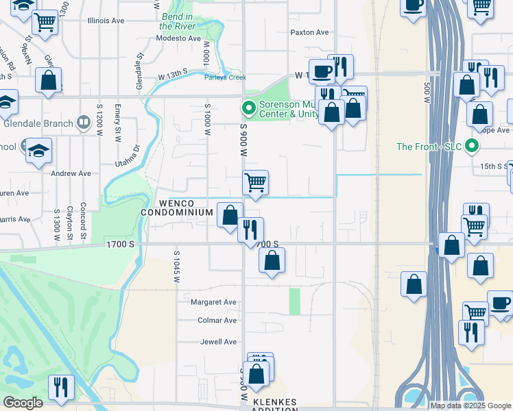 map of restaurants, bars, coffee shops, grocery stores, and more near South 900 West in Salt Lake City