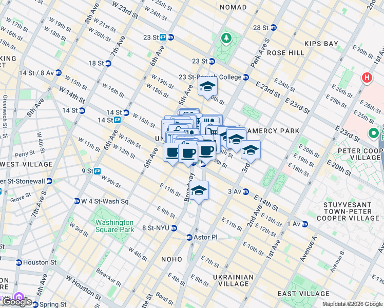 map of restaurants, bars, coffee shops, grocery stores, and more near in New York