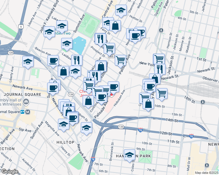 map of restaurants, bars, coffee shops, grocery stores, and more near 7 Laidlaw Avenue in Jersey City