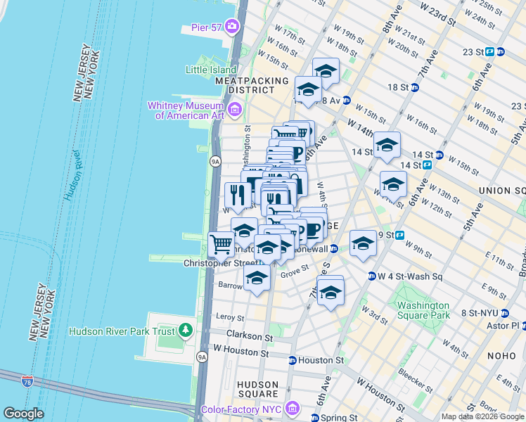 map of restaurants, bars, coffee shops, grocery stores, and more near 316 West 11th Street in New York