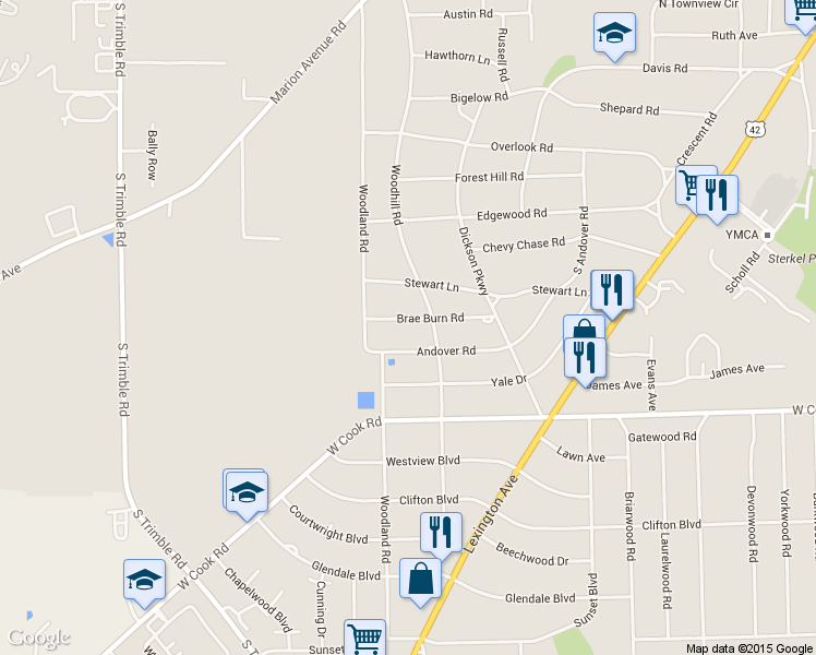 map of restaurants, bars, coffee shops, grocery stores, and more near 653 Brae Burn Rd in Mansfield