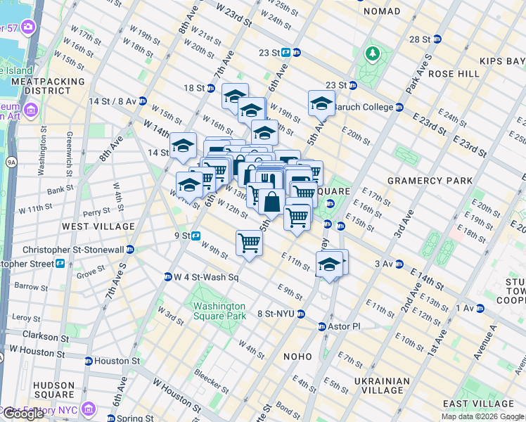 map of restaurants, bars, coffee shops, grocery stores, and more near in New York