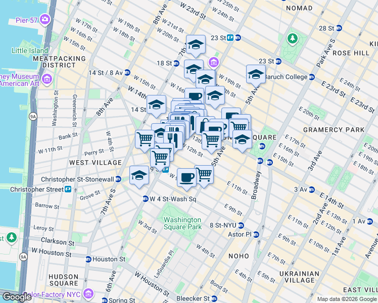 map of restaurants, bars, coffee shops, grocery stores, and more near in New York