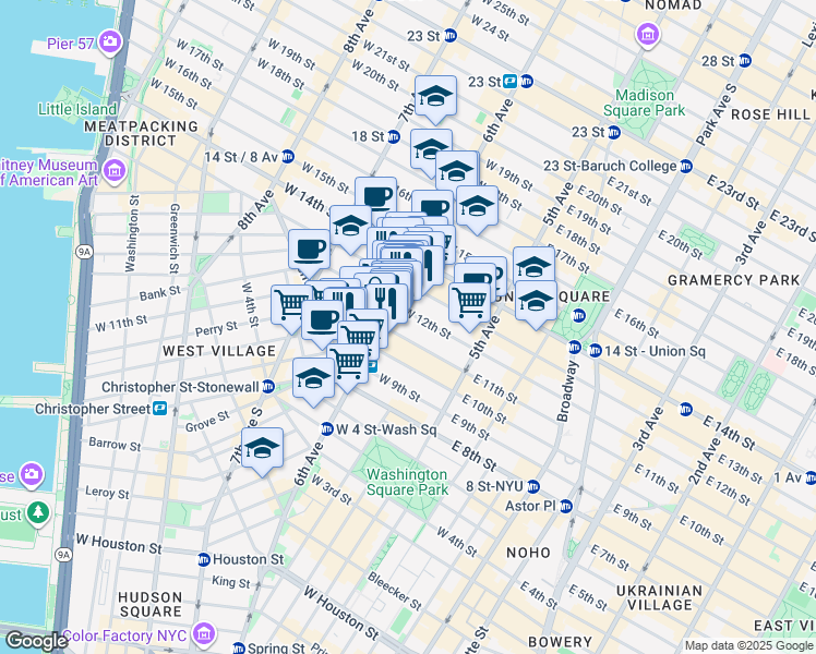 map of restaurants, bars, coffee shops, grocery stores, and more near 485 6th Avenue in New York