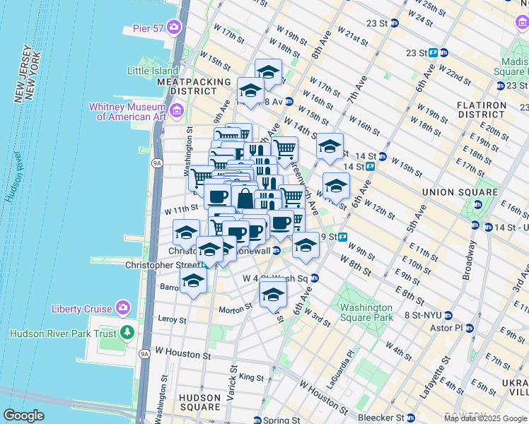 map of restaurants, bars, coffee shops, grocery stores, and more near in New York