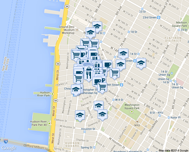 map of restaurants, bars, coffee shops, grocery stores, and more near in New York