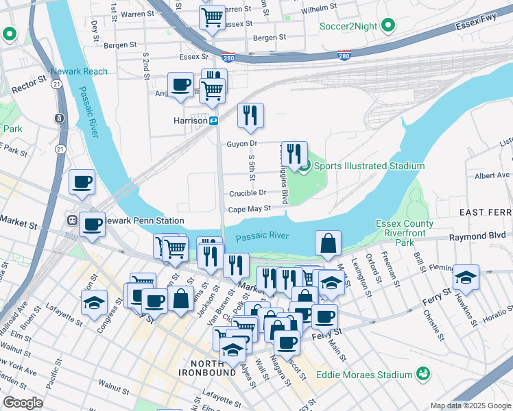 map of restaurants, bars, coffee shops, grocery stores, and more near 1200 South 5th Street in Harrison
