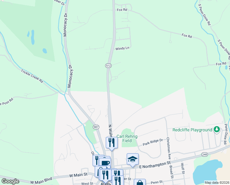 map of restaurants, bars, coffee shops, grocery stores, and more near 403 North Walnut Street in Bath