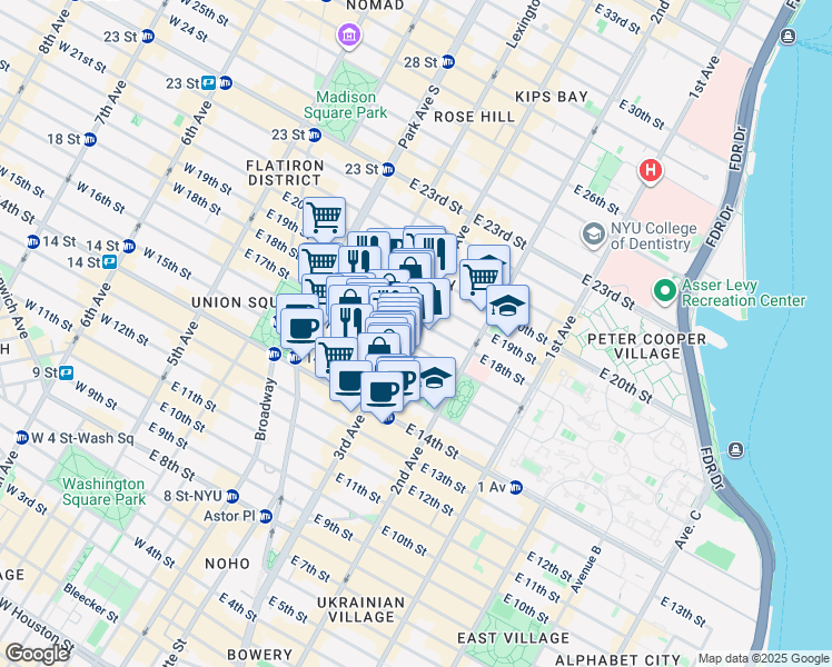 map of restaurants, bars, coffee shops, grocery stores, and more near 192 3rd Avenue in New York