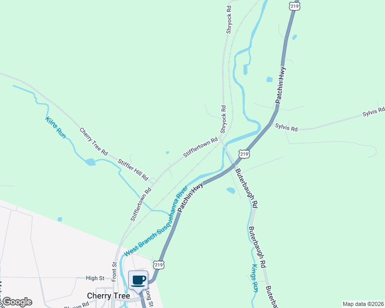 map of restaurants, bars, coffee shops, grocery stores, and more near 988 Stifflertown Road in Cherry Tree
