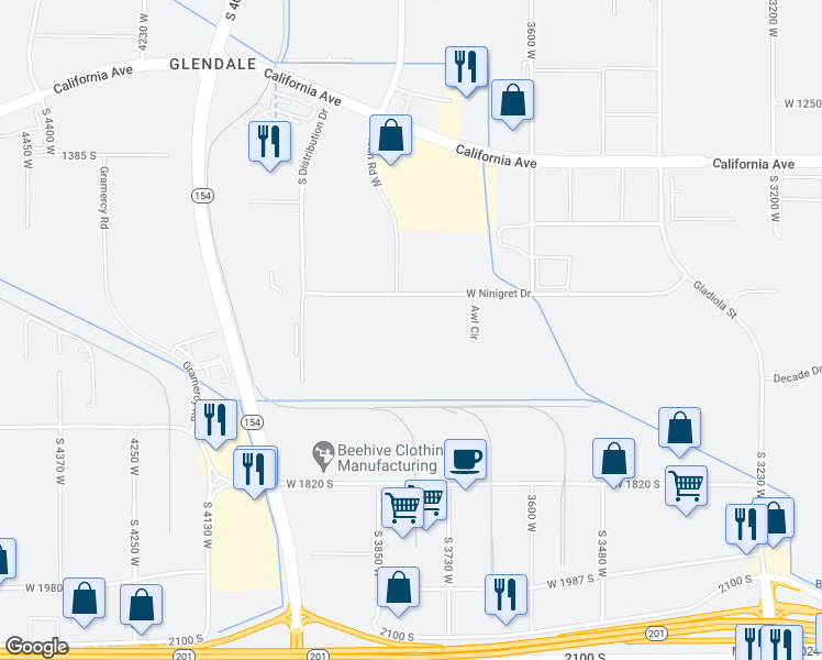 map of restaurants, bars, coffee shops, grocery stores, and more near 3785 West Ninigret Drive in Salt Lake City
