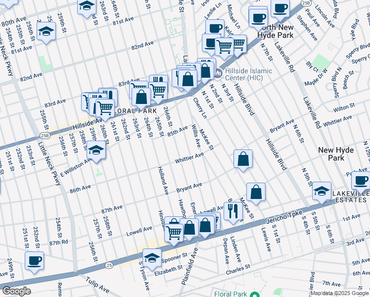 map of restaurants, bars, coffee shops, grocery stores, and more near 126 Irving Avenue in Floral Park